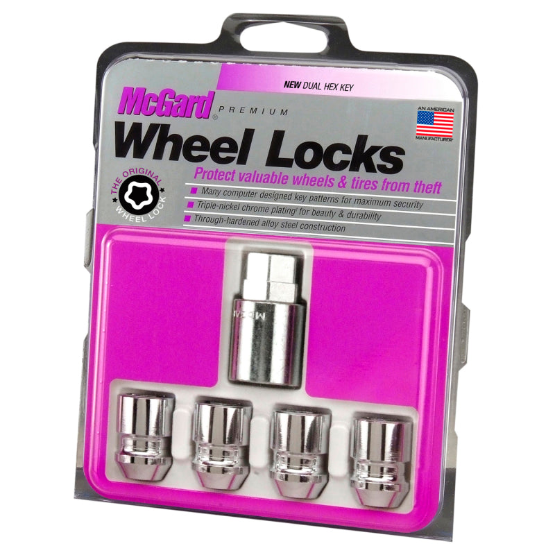 McGard Wheel Lock Nut Set - 4pk. (Cone Seat) M12X1.5 / 19mm & 21mm Dual Hex / 1.28in. L - Chrome McGard Lug Nuts  AXOPROS