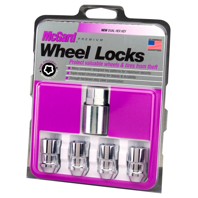 McGard Wheel Lock Nut Set - 4pk. (Cone Seat) M12X1.5 / 19mm & 21mm Dual Hex / 1.46in. L - Chrome McGard Lug Nuts  AXOPROS