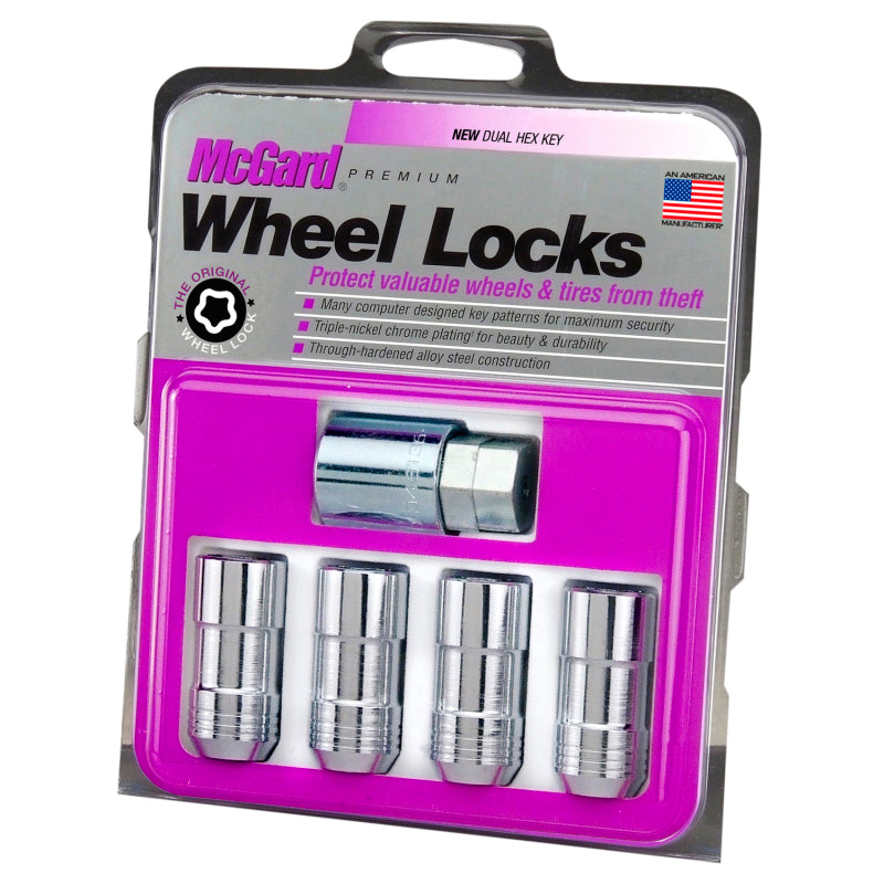 McGard Wheel Lock Nut Set - 4pk. (Cone Seat) M14X1.5 / 21mm & 22mm Dual Hex / 1.965in. L - Chrome McGard Lug Nuts  AXOPROS