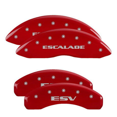 MGP 4 Caliper Covers Engraved Front Escalade Engraved Rear ESV Red finish silver ch MGP Caliper Covers  AXOPROS