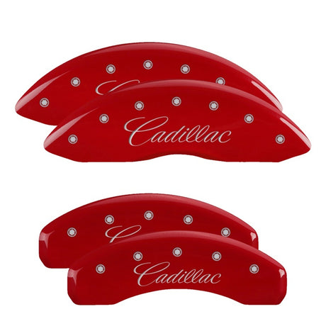 MGP 4 Caliper Covers Engraved Front & Rear Cursive/Cadillac Red finish silver ch MGP Caliper Covers  AXOPROS