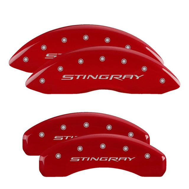 MGP 4 Caliper Covers Engraved Front & Rear Stingray Red finish silver ch MGP Caliper Covers  AXOPROS