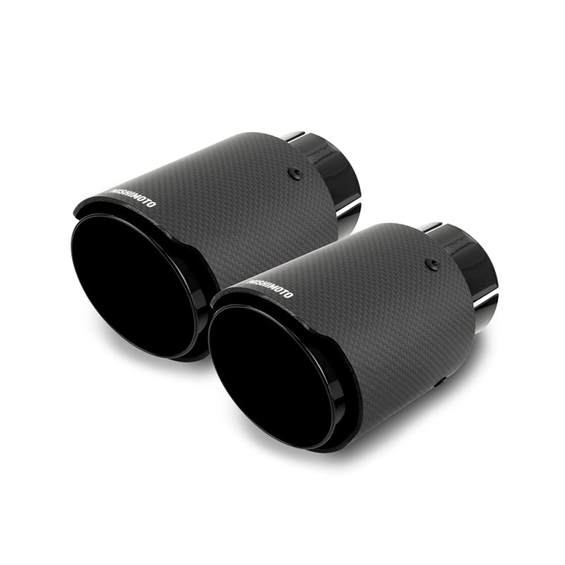 Mishimoto 2x Carbon Fiber Muffler Tip 2.5in Inlet 3.5in Outlet Black Mishimoto Muffler  AXOPROS