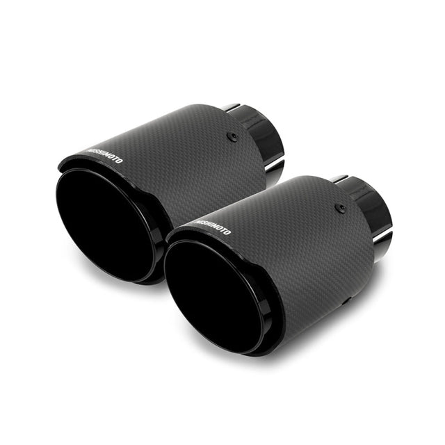 Mishimoto 2x Carbon Fiber Muffler Tip 2.5in Inlet 3.5in Outlet Black Mishimoto Muffler  AXOPROS