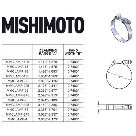 Mishimoto Stainless Steel T-Bolt Clamp 3.62in.-3.93in. (92mm-100mm) Mishimoto Clamps  AXOPROS