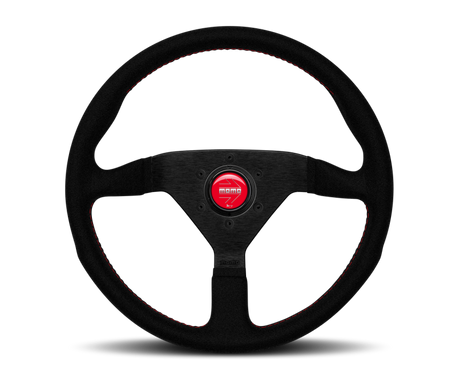 Momo Montecarlo Alcantara Steering Wheel 320 mm - Black/Red Stitch/Black Spokes MOMO Steering Wheels  AXOPROS