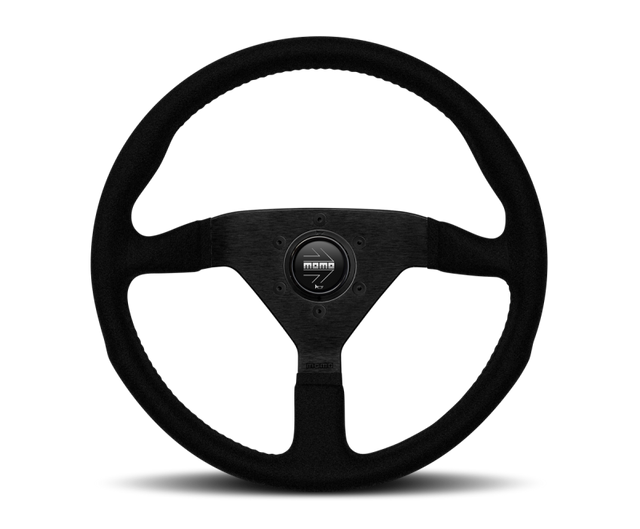 Momo Montecarlo Alcantara Steering Wheel 350 mm - Black/Black Stitch/Black Spokes MOMO Steering Wheels  AXOPROS