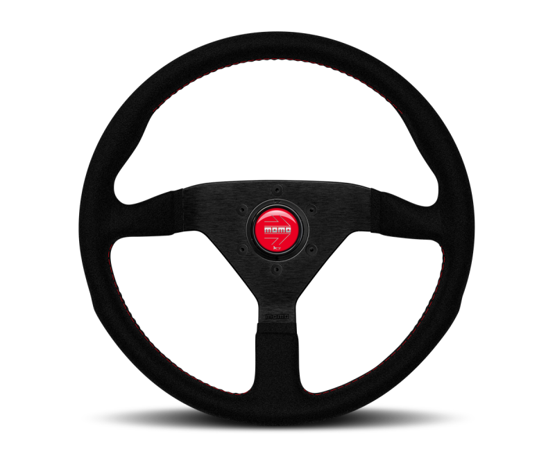Momo Montecarlo Alcantara Steering Wheel 350 mm - Black/Red Stitch/Black Spokes MOMO Steering Wheels  AXOPROS