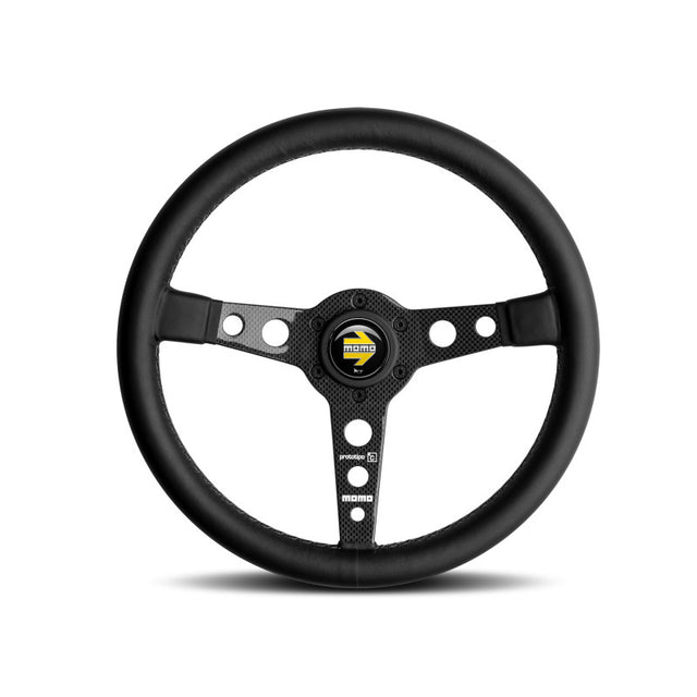 Momo Prototipo 6C Steering Wheel 350 mm - Black Leather/Gry St/Cbn Fbr Spoke MOMO Steering Wheels  AXOPROS