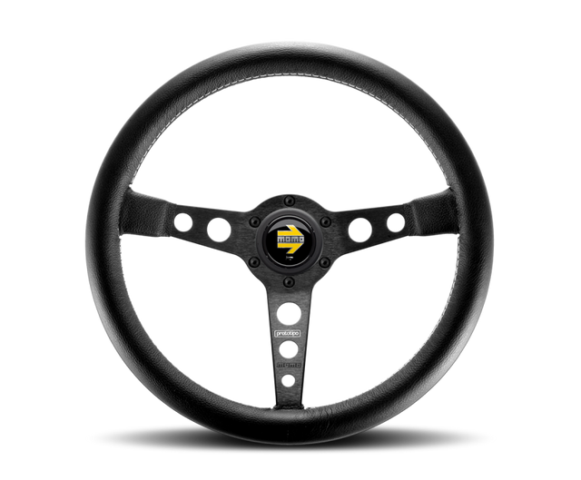 Momo Prototipo Steering Wheel 350 mm - Black Leather/Wht Stitch/Black Spokes MOMO Steering Wheels  AXOPROS