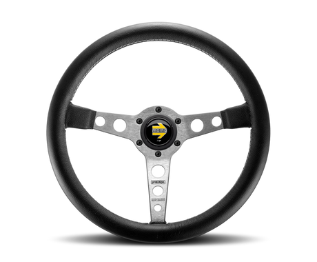 Momo Prototipo Steering Wheel 350 mm - Black Leather/Wht Stitch/Brshd Spokes MOMO Steering Wheels  AXOPROS