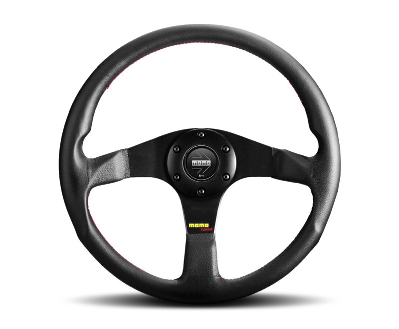 Momo Tuner Steering Wheel 350 mm - Black Leather/Red Stitch/Black Spokes MOMO Steering Wheels  AXOPROS