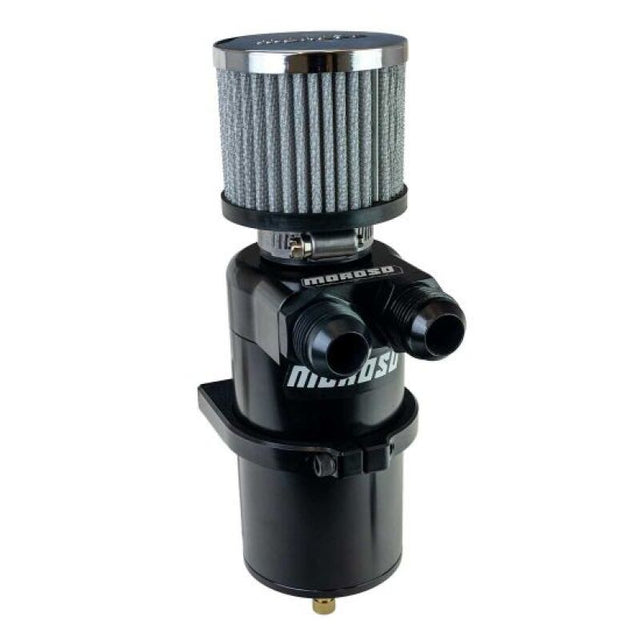 Moroso Dual Inlet -12AN Billet Breather Tank Catch Can - Black Moroso Oil Catch Cans  AXOPROS