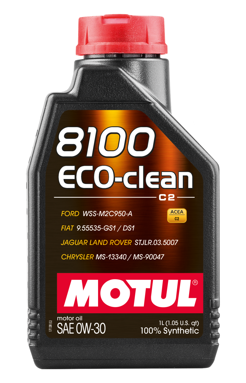 Motul 1L Synthetic Engine Oil 8100 Eco-Clean 0W30 12X1L - C2/API SM/ST.JLR 03.5007 - 1L Motul Motor Oils  AXOPROS