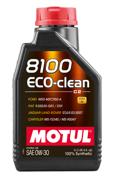 Motul 1L Synthetic Engine Oil 8100 Eco-Clean 0W30 12X1L - C2/API SM/ST.JLR 03.5007 - 1L Motul Motor Oils  AXOPROS