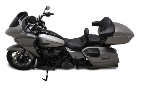 Mustang 23-24 HD CVO Rd Glide(ST), 2024 Rd Glide and Str Glide Deluxe Pass Seat - Black/Gray Stitch Mustang Motorcycle Passenger Motorcycle Seats  AXOPROS