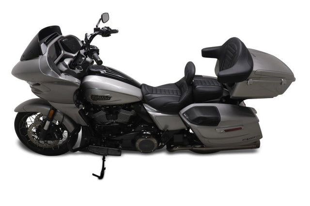 Mustang 23-24 HD CVO Rd Glide(ST), 2024 Rd Glide and Str Glide Deluxe Pass Seat - Black/Gray Stitch Mustang Motorcycle Passenger Motorcycle Seats  AXOPROS