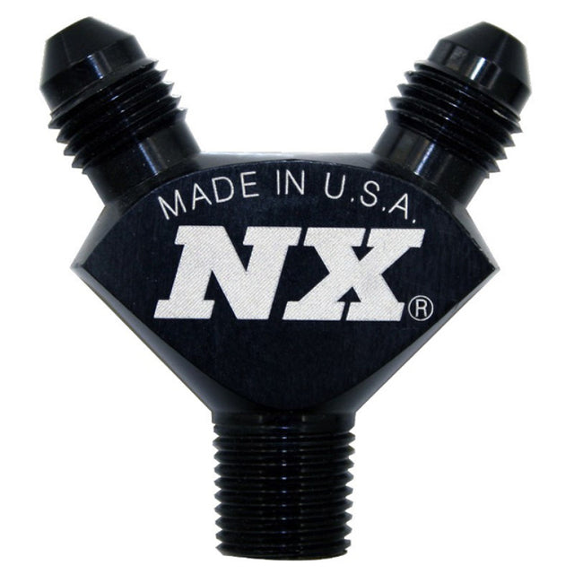 Nitrous Express 1/8NPT x 3AN x 3AN Billet Pure-Flo Y Fitting - Black Nitrous Express Fittings  AXOPROS