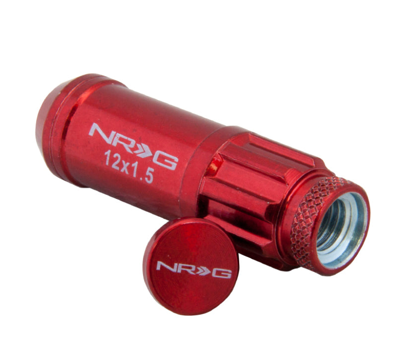 NRG 700 Series M12 X 1.5 Steel Lug Nut w/Dust Cap Cover Set 21 Pc w/Locks & Lock Socket - Red NRG Lug Nuts  AXOPROS