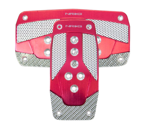NRG Aluminum Sport Pedal A/T - Red w/Silver Carbon NRG Pedal Covers  AXOPROS