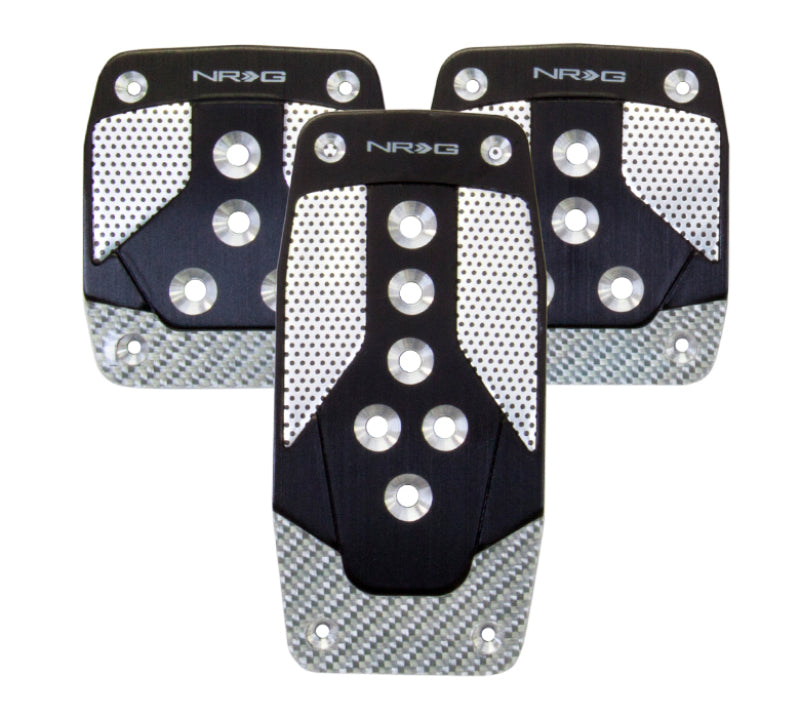 NRG Aluminum Sport Pedal M/T - Black w/Silver Carbon NRG Pedal Covers  AXOPROS