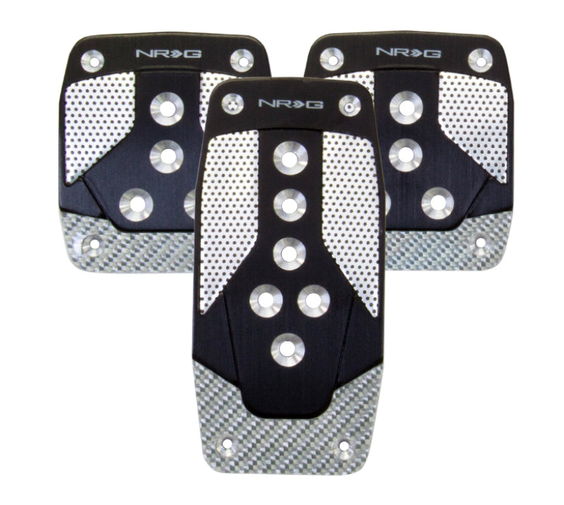 NRG Aluminum Sport Pedal M/T - Black w/Silver Carbon NRG Pedal Covers  AXOPROS