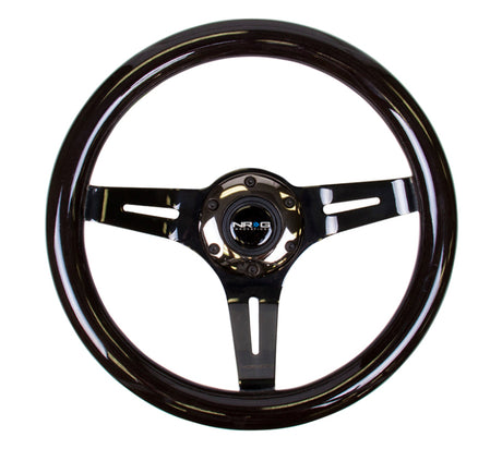 NRG Classic Wood Grain Steering Wheel (310mm) Black w/Black Chrome 3-Spoke Center NRG Steering Wheels  AXOPROS