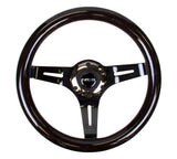 NRG Classic Wood Grain Steering Wheel (310mm) Black w/Black Chrome 3-Spoke Center NRG Steering Wheels  AXOPROS