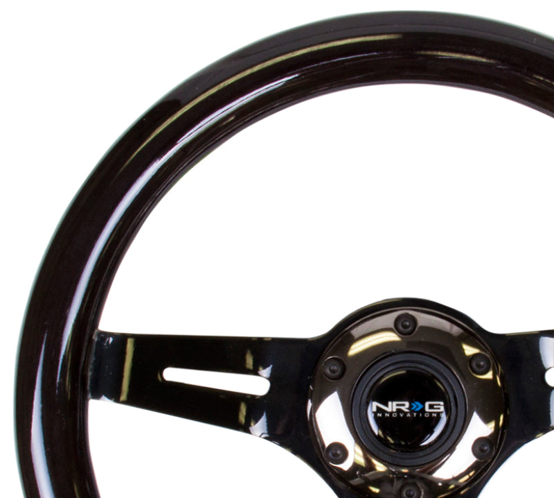 NRG Classic Wood Grain Steering Wheel (310mm) Black w/Black Chrome 3-Spoke Center NRG Steering Wheels  AXOPROS