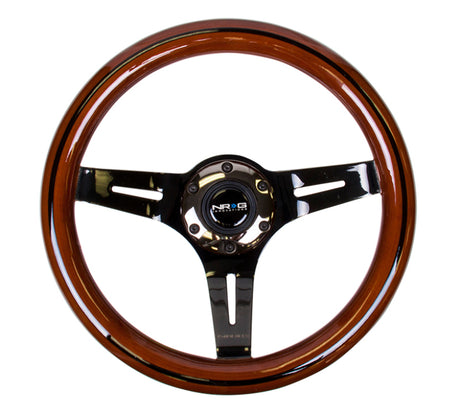 NRG Classic Wood Grain Steering Wheel (310mm) Dark Wood & Black Line Inlay w/Blk Chrome 3-Spoke Ctr. NRG Steering Wheels  AXOPROS