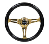 NRG Classic Wood Grain Steering Wheel (350mm) Black Grip w/Chrome Gold 3-Spoke Center NRG Steering Wheels  AXOPROS