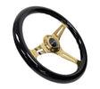 NRG Classic Wood Grain Steering Wheel (350mm) Black Grip w/Chrome Gold 3-Spoke Center NRG Steering Wheels  AXOPROS