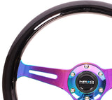 NRG Classic Wood Grain Steering Wheel (350mm) Black Paint Grip w/Neochrome 3-Spoke Center NRG Steering Wheels  AXOPROS