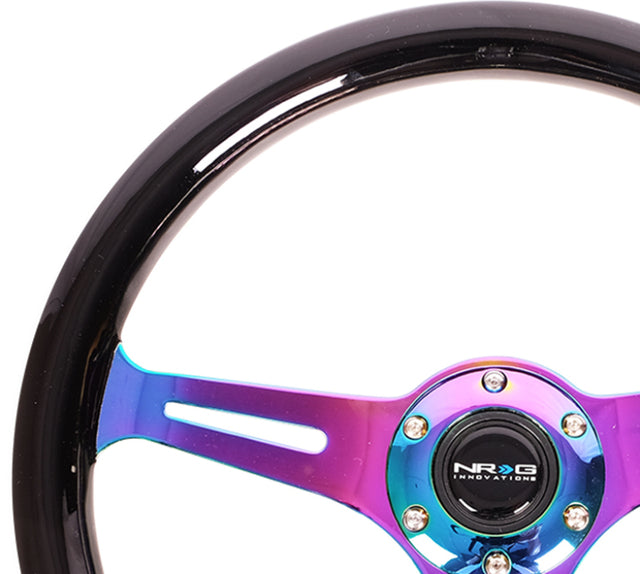 NRG Classic Wood Grain Steering Wheel (350mm) Black Paint Grip w/Neochrome 3-Spoke Center NRG Steering Wheels  AXOPROS