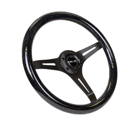 NRG Classic Wood Grain Steering Wheel (350mm) Black Sparkled Grip w/Black 3-Spoke Center NRG Steering Wheels  AXOPROS