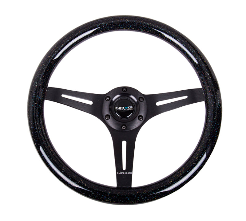 NRG Classic Wood Grain Steering Wheel (350mm) Black Sparkled Grip w/Black 3-Spoke Center NRG Steering Wheels  AXOPROS