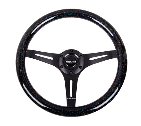 NRG Classic Wood Grain Steering Wheel (350mm) Black Sparkled Grip w/Black 3-Spoke Center NRG Steering Wheels  AXOPROS
