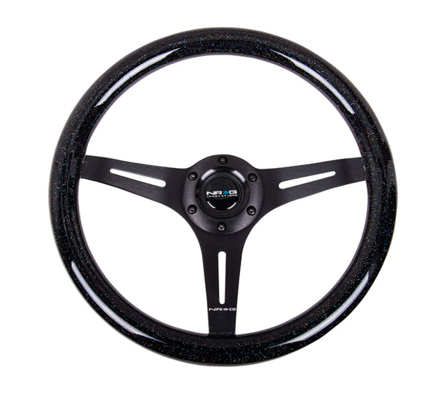 NRG Classic Wood Grain Steering Wheel (350mm) Black Sparkled Grip w/Black 3-Spoke Center NRG Steering Wheels  AXOPROS
