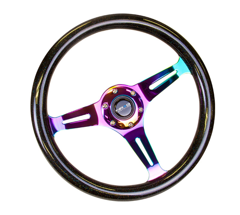 NRG Classic Wood Grain Steering Wheel (350mm) Black Sparkle/Galaxy Color w/Neochrome 3-Spoke NRG Steering Wheels  AXOPROS