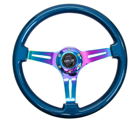NRG Classic Wood Grain Steering Wheel (350mm) Blue Pearl/Flake Paint w/Neochrome 3-Spoke Center NRG Steering Wheels  AXOPROS