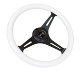 NRG Classic Wood Grain Steering Wheel (350mm) Glow-N-The-Dark Green Grip w/Black 3-Spoke Center NRG Steering Wheels  AXOPROS