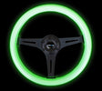 NRG Classic Wood Grain Steering Wheel (350mm) Glow-N-The-Dark Green Grip w/Black 3-Spoke Center NRG Steering Wheels  AXOPROS