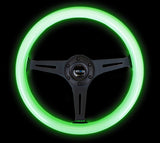 NRG Classic Wood Grain Steering Wheel (350mm) Glow-N-The-Dark Green Grip w/Black 3-Spoke Center NRG Steering Wheels  AXOPROS