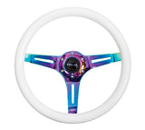 NRG Classic Wood Grain Steering Wheel (350mm) Glow-N-The-Dark Green Grip w/Neochrome 3-Spoke Center NRG Steering Wheels  AXOPROS
