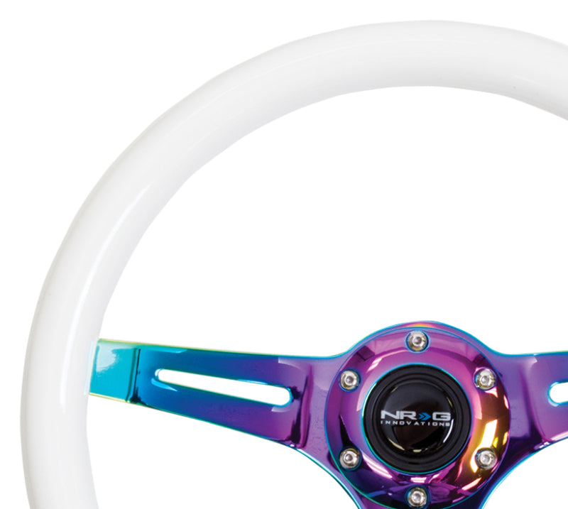 NRG Classic Wood Grain Steering Wheel (350mm) Glow-N-The-Dark Green Grip w/Neochrome 3-Spoke Center NRG Steering Wheels  AXOPROS