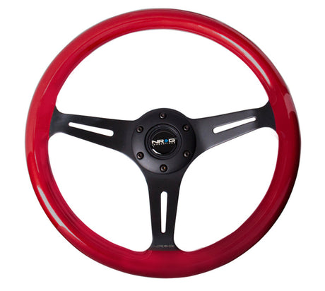 NRG Classic Wood Grain Steering Wheel (350mm) Red Pearl/Flake Paint w/Black 3-Spoke Center NRG Steering Wheels  AXOPROS
