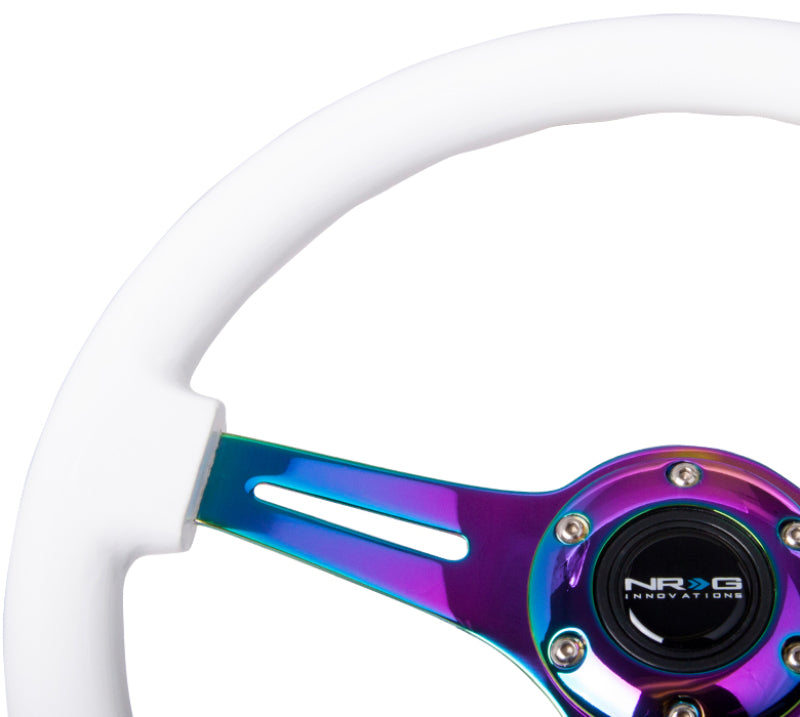NRG Classic Wood Grain Steering Wheel (350mm) White Paint Grip w/Neochrome 3-Spoke Center NRG Steering Wheels  AXOPROS