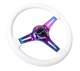 NRG Classic Wood Grain Steering Wheel (350mm) White Paint Grip w/Neochrome 3-Spoke Center NRG Steering Wheels  AXOPROS