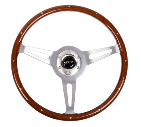 NRG Classic Wood Grain Steering Wheel (365mm) Wood w/Metal Inserts & Brushed Alum. 3-Spoke Center NRG Steering Wheels  AXOPROS