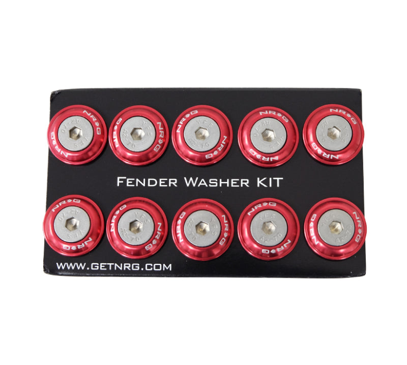 NRG Fender Washer Kit w/Rivets For Plastic (Red) - Set of 10 NRG Hardware Kits - Other  AXOPROS